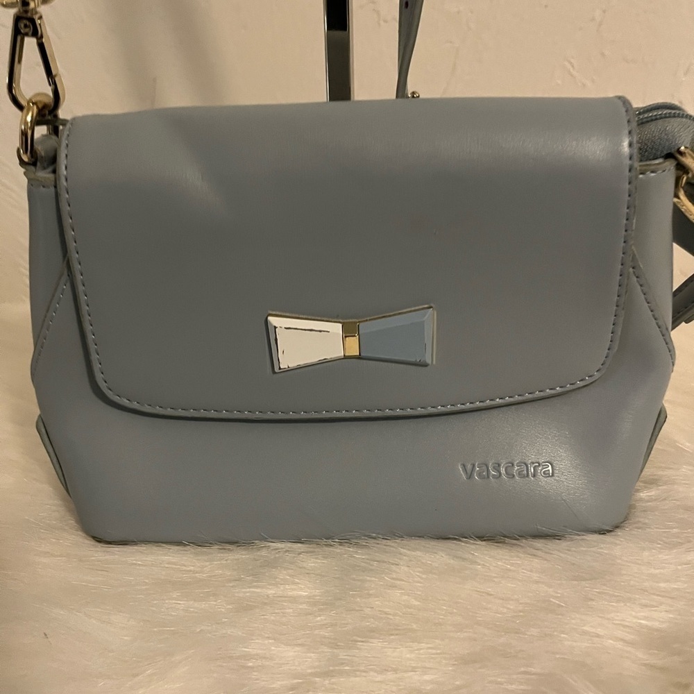 Vascara light gray and white bow leather crossbody purse